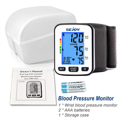 Wrist Blood Pressure Monitor Automatic Digital Blood Pressure Monitors for Home Use Wrist BP Monitor 2 * 120 Reading Memory Backlight Display
