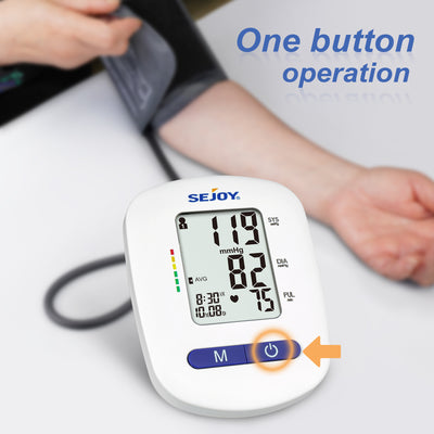 Sejoy Upper Arm Blood Pressure Monitor, Digital Automatic Sphygmomanometer for Home, Large Cuff, Pulse Rate Monitors, Size: XL, White