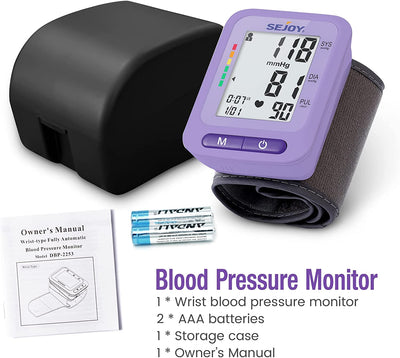 Sejoy Automatic Digital Blood Pressure Monitor, Adjustable Wrist Cuff,  Heartbeat Detector, Large Display, BP Machine for Home Use 